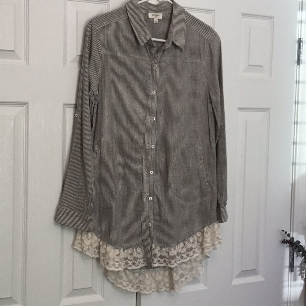 Umgee button down tunic length boutique shirt